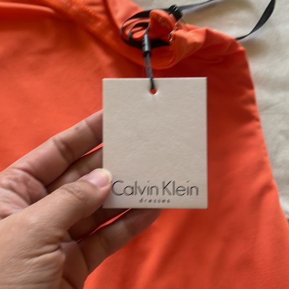 Calvin Klein off the shoulder‎ tangerine orange dress - Picture 5 of 7